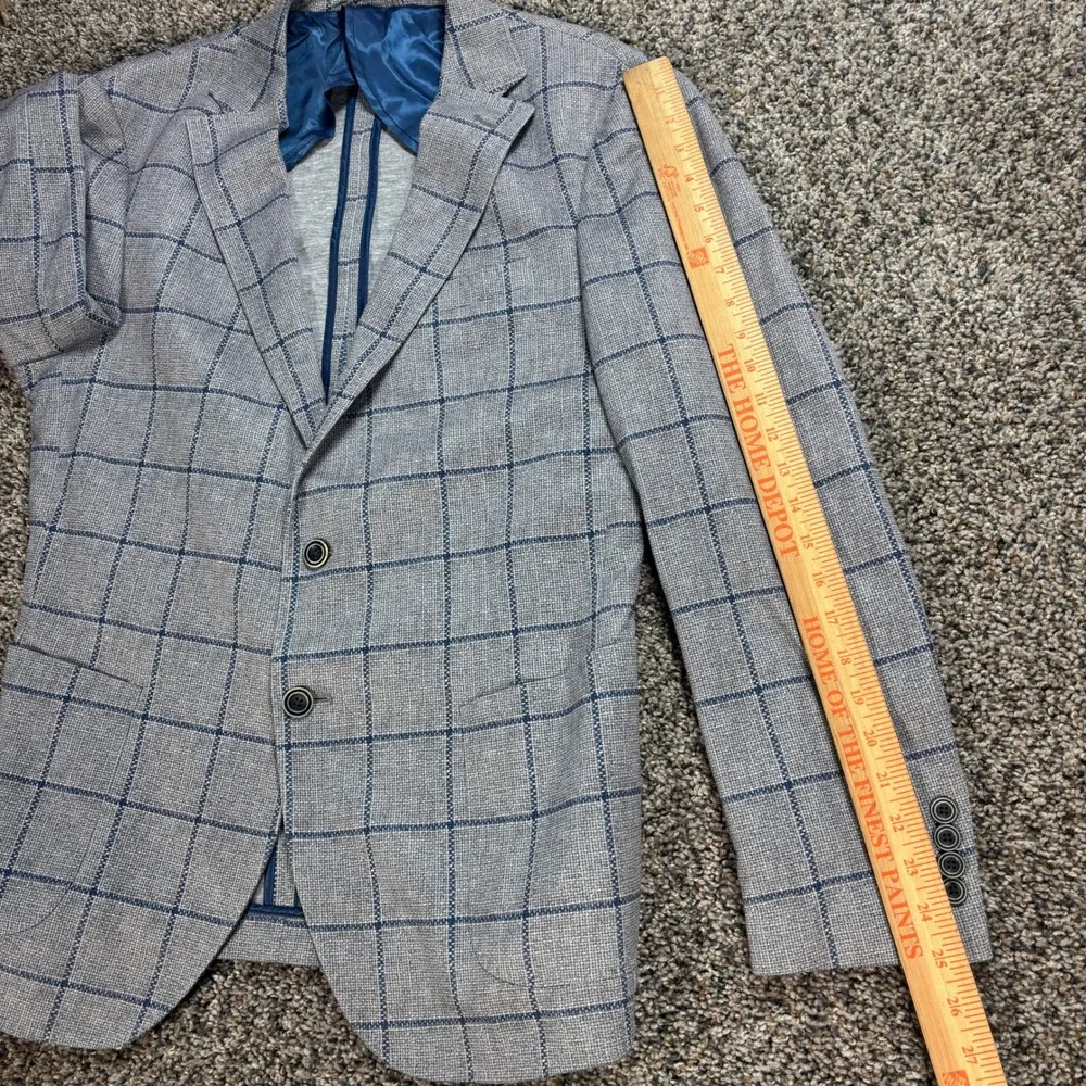 Johnnie-O Ascot Shop La Jolla Men's 42R Blazer Sport Coat Grey Blue Windowpane